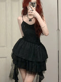Shiny Black Spaghetti Strap Sequined Tulle Irregular Skirt 17th Birthday Homecoming Dress HZ1022