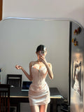 Cute Pink Spaghetti Strap Herringbone Satin Fitted Homecoming Dress HZ1022