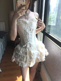 Vintage White Spaghetti Strap Corset With Satin Lace Trim 17th Birthday Homecoming Dress HZ1022