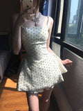 Elegant Square Neck Polka Dot Straps Back Tie Mini Homecoming Dress HZ1022