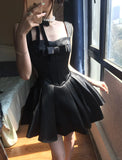 Cute Black Satin Bow A-Line Mini 17th Birthday Homecoming Dress HZ1022