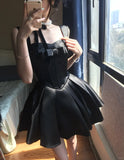 Cute Black Satin Bow A-Line Mini 17th Birthday Homecoming Dress HZ1022