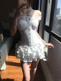 Sexy White Off Shoulder Corset Ruffled Mini Homecoming Dress HZ1022