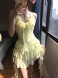 Flowy Yellow Chiffon Ruffle Mini 17th Birthday Homecoming Dress HZ1022