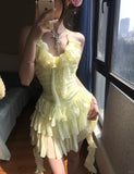 Flowy Yellow Chiffon Ruffle Mini 17th Birthday Homecoming Dress HZ1022