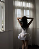 Elegant White Suspender V-neck Lace Three-dimensional Butterfly 17th Birthday Homecoming Dress HZ1022