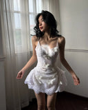 Elegant White Suspender V-neck Lace Three-dimensional Butterfly 17th Birthday Homecoming Dress HZ1022