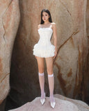 Simple White Tube Top Ruffle Mini 19th Birthday Homecoming Dress HZ1022