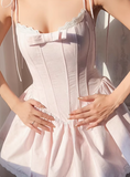 Sweet Bow Lace Waisted Suspender Mini 17th Birthday Homecoming Dress HZ1022