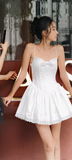Sweet Bow Lace Waisted Suspender Mini 17th Birthday Homecoming Dress HZ1022