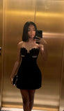 Elegant Black Sweetheart Neck Velvet Beaded Slim Fit Birthday Skirt Homecoming Dress HZ1022