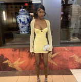 Elegant Long Sleeves Low Cut Pleated Hip 17th Birthday Homecoming Dress HZ1022