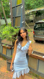 Cute Blue Ruffled V Neck Chiffon Homecoming Dress HZ1022