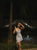Cute Blue Ruffled V Neck Chiffon Homecoming Dress HZ1022