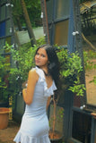 Cute Blue Ruffled V Neck Chiffon Homecoming Dress HZ1022