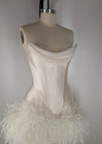 Elegant Satin Tube Top Feather Edge Bodycon 19th Birthday Homecoming Dress HZ1022