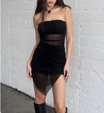 Sexy Black Mesh Backless Homecoming Dress HZ1022