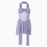 French Purple Sleeveless Backless Gathered Ribbon A-line 17th Birthday Omecoming Dress HZ1022