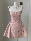 Sweet Bow Backless Pink Sling Puffy Birthday Dress Homecoming Dress HZ1022