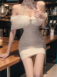 Light Luxury Handmade Rhinestone Halter Neck Sequined Hip-wrapped 19th Birthday Homecoming Dress HZ1022