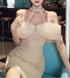 Light Luxury Handmade Rhinestone Halter Neck Sequined Hip-wrapped 19th Birthday Homecoming Dress HZ1022