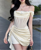 Sweet Satin Off-the-shoulder Hip-wrapped Herringbone 17th Birthday Homecoming Dress HZ1022