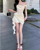 Sweet Satin Off-the-shoulder Hip-wrapped Herringbone 17th Birthday Homecoming Dress HZ1022