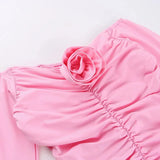 Sweet Pink One Shoulder Long Sleeve Homecoming Dress HZ1022
