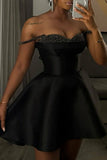 Sexy Strap Sweetheart Neck Black A-Line Birthday Dress Homecoming Dress HZ1022