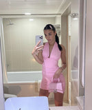 Cute Halterneck Sleeveless Pink Hip-hugging 17th Birthday Homecoming Dress HZ1022