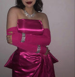 Cute Hot Pink Bandeau Satin Bow 17th Birthday Homecoming Dress HZ1022
