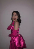 Cute Hot Pink Bandeau Satin Bow 17th Birthday Homecoming Dress HZ1022