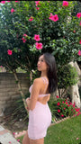 Sexy Pink Strapless Lace Open Back Mini Homecoming Dress HZ1022