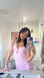 Sexy Pink Strapless Lace Open Back Mini Homecoming Dress HZ1022
