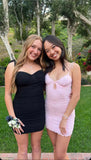 Sexy Pink Strapless Lace Open Back Mini Homecoming Dress HZ1022