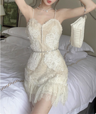 Heavy V-neck White Lace Suspender Birthday Dress Homecoming Dress HZ1022