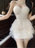 Elegant White Tube Top Herringbone Hip Birthday Dress Homecoming Dress HZ1022