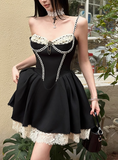Sexy Herringbone Suspenders Satin Lace Trim A-line Birthday Dress Homecoming Dress HZ1022