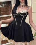 Sexy Herringbone Suspenders Satin Lace Trim A-line Birthday Dress Homecoming Dress HZ1022