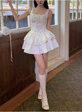 Beautiful White Rose Jacquard Strapless Square Neck A-Line Homecoming Dress HZ1022