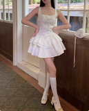 Beautiful White Rose Jacquard Strapless Square Neck A-Line Homecoming Dress HZ1022