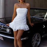 Cute White Tube Top Irregular Skirt Birthday Dress Homecoming Dress HZ1022