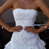 Cute White Tube Top Irregular Skirt Birthday Dress Homecoming Dress HZ1022