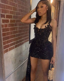 Sexy Black Tube Top Herringbone Beaded 19th Birthday Homecoming Dress HZ1022