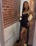 Sexy Black Tube Top Herringbone Beaded 19th Birthday Homecoming Dress HZ1022