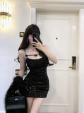 Shiny Bow Sequined Slim Fit Hip 17th Birthday Homecoming Dress HZ1022