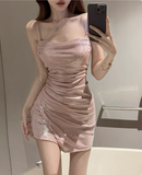 Sweet Off-shoulder Chain Pearl Irregular Birthday Dress Homecoming Dress HZ1022