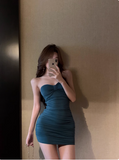 Simple Blue Sweetheart Neck Pleated Hip-hugging Slim Birthday Dress Homecoming Dress HZ1022