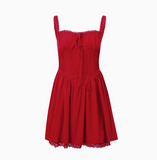 French Ballet Style Tie Waist Suspenders Red Mini Birthday Dress Homecoming Dress HZ1022