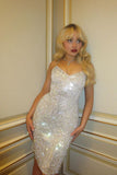 Shiny And Beautiful White Sling Sequined V-neck Slim Fit Hip 17th Birthday Homecoming Dress HZ1022